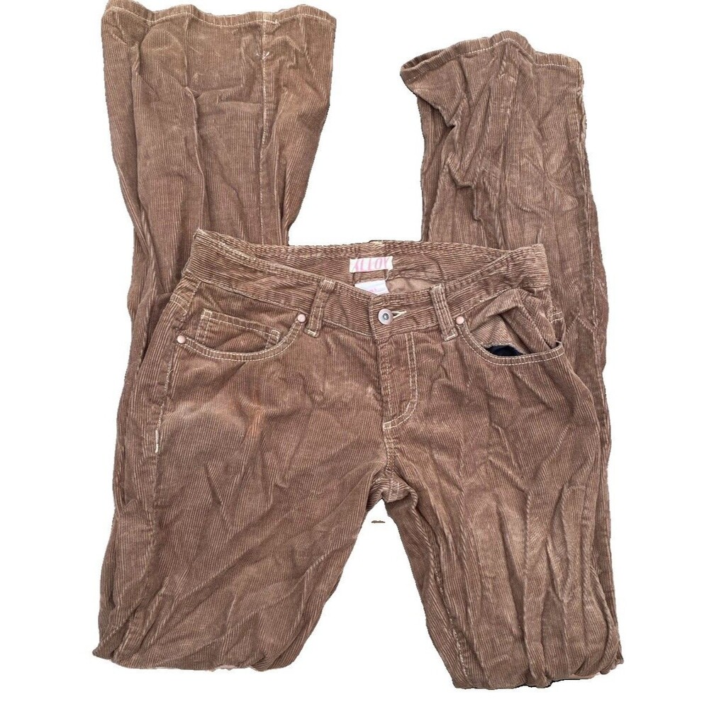 VTG Y2K Alloy Brown Corduroy Bootcut Pants Button Zip Closure Pockets Jrs Sz 5